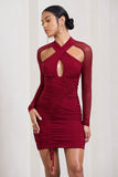 Eyes On You Berry Long Sleeve Halter Neck Mini Dress