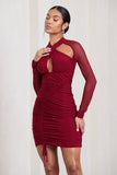 Eyes On You Berry Long Sleeve Halter Neck Mini Dress