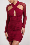 Eyes On You Berry Long Sleeve Halter Neck Mini Dress