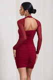 Eyes On You Berry Long Sleeve Halter Neck Mini Dress