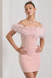 Pure Delight Pink Bardot Feather Mini Dress