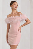 Pure Delight Pink Bardot Feather Mini Dress