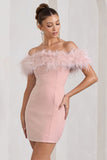 Pure Delight Pink Bardot Feather Mini Dress