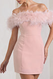 Pure Delight Pink Bardot Feather Mini Dress
