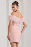 Pure Delight Pink Bardot Feather Mini Dress