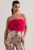 Dream Daze Dark Pink Strapless Feather Crop Top