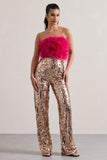 Iridescence Gold Sequin Wide-Leg Trousers