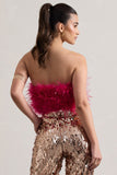 Dream Daze Dark Pink Strapless Feather Crop Top