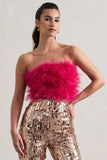 Dream Daze Dark Pink Strapless Feather Crop Top