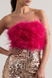 Dream Daze Dark Pink Strapless Feather Crop Top
