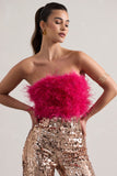 Dream Daze Dark Pink Strapless Feather Crop Top