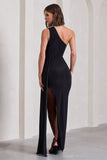 Lavish Black One Shoulder Drape Maxi Dress