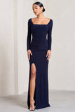 My Pleasure Navy Square Neck Ruched Maxi Dress