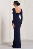 My Pleasure Navy Square Neck Ruched Maxi Dress