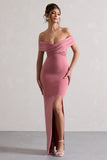 Refined Blush Pink Twist Front Bardot Maxi Dress