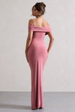 Refined Blush Pink Twist Front Bardot Maxi Dress