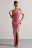 Refined Blush Pink Twist Front Bardot Maxi Dress