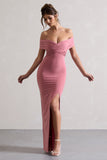 Refined Blush Pink Twist Front Bardot Maxi Dress