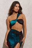 Open Heart Blue Print Knot One Shoulder Bralette