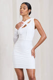 She's Electric White One Shoulder Ruched Mesh Mini Dress