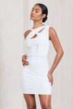 She's Electric White One Shoulder Ruched Mesh Mini Dress
