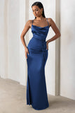 Lifetime Navy Satin Cowl Neck Maxi Dress With Cross Back Detail
