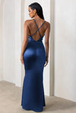 Lifetime Navy Satin Cowl Neck Maxi Dress With Cross Back Detail