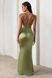 Lifetime Olive Satin Cowl Neck Maxi Dress With Cross Back Detail