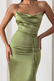 Lifetime Olive Satin Cowl Neck Maxi Dress With Cross Back Detail