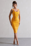 Lisbon Mango Square Neck Ruched Midi Dress
