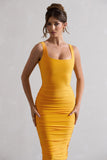 Lisbon Mango Square Neck Ruched Midi Dress