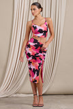 Living Life Hot Pink Print Ruched Drawstring Detail Midi Skirt