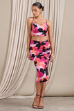 Living Life Hot Pink Print Ruched Drawstring Detail Midi Skirt