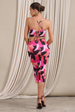 Living Life Hot Pink Print Ruched Drawstring Detail Midi Skirt