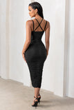 Liveliness Black Halter Neck Midi Dress With Mesh Overlay