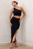Moon Star Black Side Split Ruched Maxi Skirt