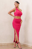 Moon Star Hot Pink Side Split Ruched Maxi Skirt