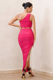 Moon Star Hot Pink Side Split Ruched Maxi Skirt