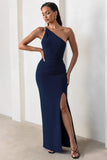 Dressing Up Navy One Shoulder Maxi Dress With Open Back Detail