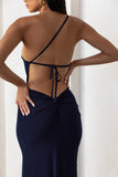 Dressing Up Navy One Shoulder Maxi Dress With Open Back Detail