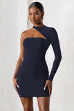 Perfect Touch Navy One Shoulder Long Sleeve Mini Dress