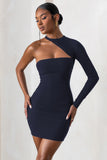 Perfect Touch Navy One Shoulder Long Sleeve Mini Dress