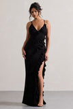 Run The World Black Sweetheart Neckline Ruffle Maxi Dress