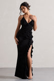 Run The World Black Sweetheart Neckline Ruffle Maxi Dress