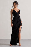 Run The World Black Sweetheart Neckline Ruffle Maxi Dress