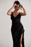 Run The World Black Sweetheart Neckline Ruffle Maxi Dress