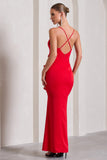 Run The World Red Plunge Neckline Ruffle Maxi Dress