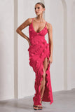 Run The World Hot Pink Sweetheart Neckline Ruffle Maxi Dress