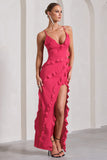 Run The World Hot Pink Sweetheart Neckline Ruffle Maxi Dress