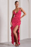 Run The World Hot Pink Sweetheart Neckline Ruffle Maxi Dress